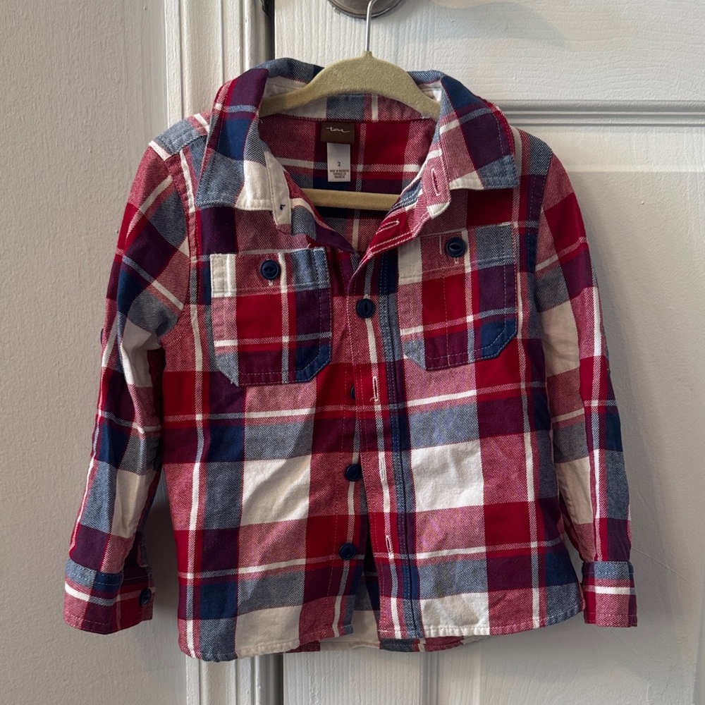 Tea Collection Red, Navy & White Plaid Button-Down Shirt